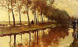 Canal Canvas Paintings - A Peasant Woman On A Path Along A Canal